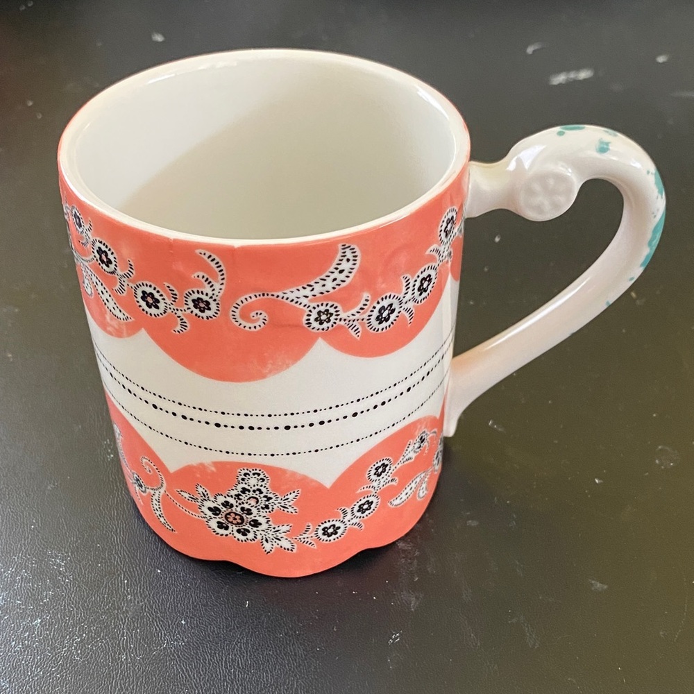 Anthropologie Coral and White Mug